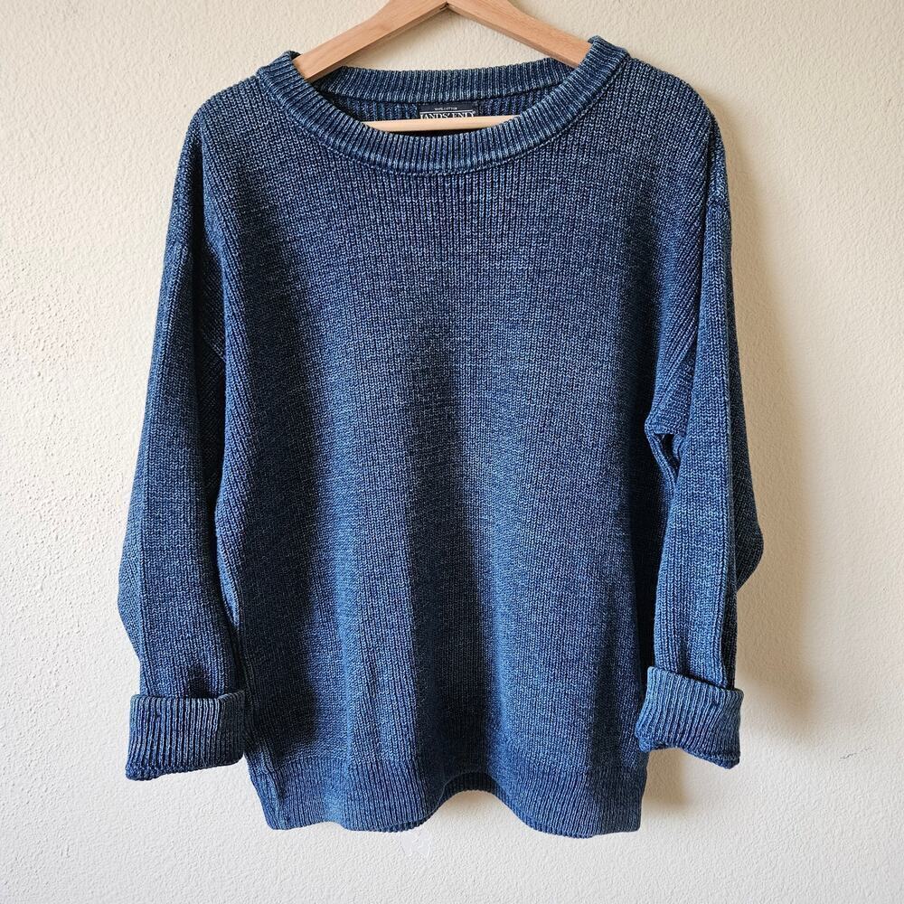 Lands end Ladies Chuncky Grandpa Sweater medium blue